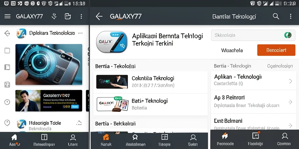 Antarmuka GALAXY77 menampilkan berita teknologi secara jelas dan menarik.