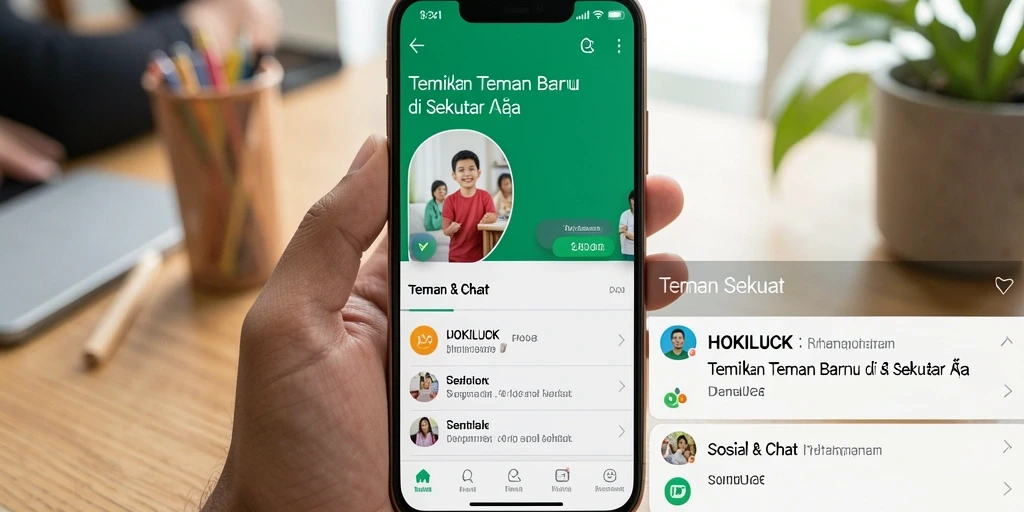 Tampilan antarmuka HOKILUCK untuk menjelajahi teman baru di sekitar.