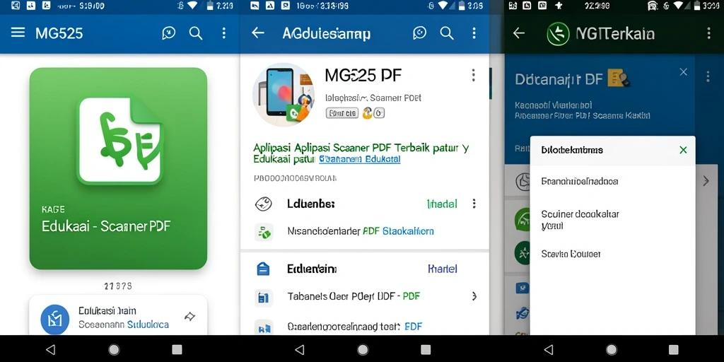 Antarmuka aplikasi MG525 untuk pemindaian PDF yang user-friendly.