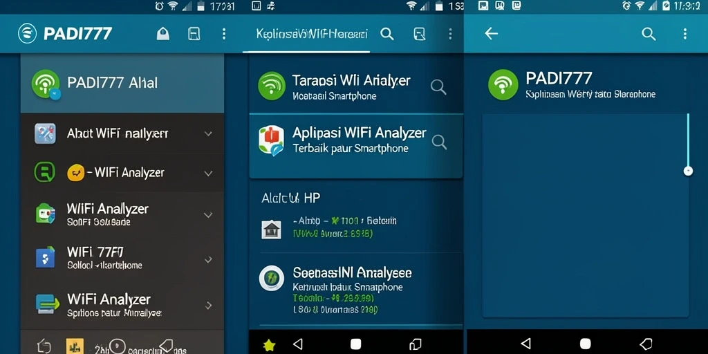 Screenshot PADI777 menunjukkan antarmuka aplikasi WiFi Analyzer yang user-friendly.