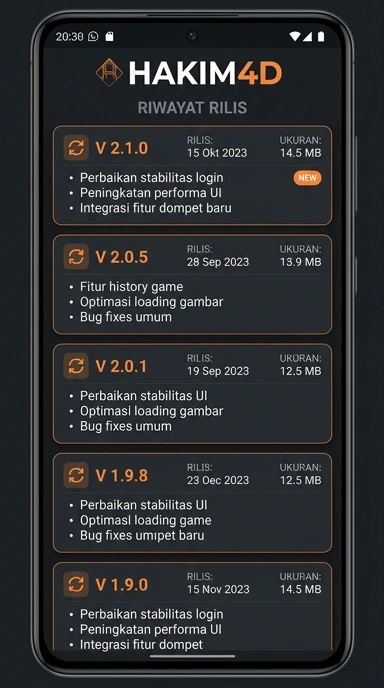 Riwayat Versi Terbaru Aplikasi hakim4d untuk Android